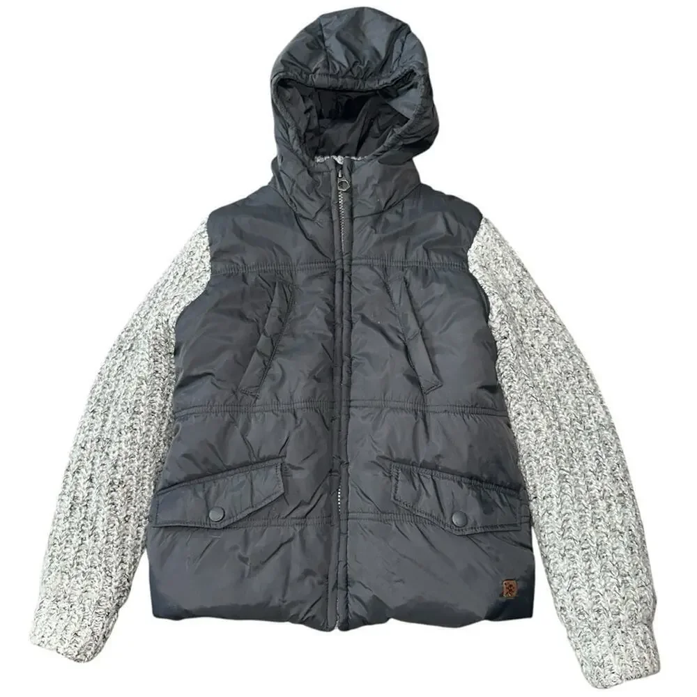 Zara Knitwear Boys Size 8 Gray Mixed Media Nylon Sweater Knit Jacket